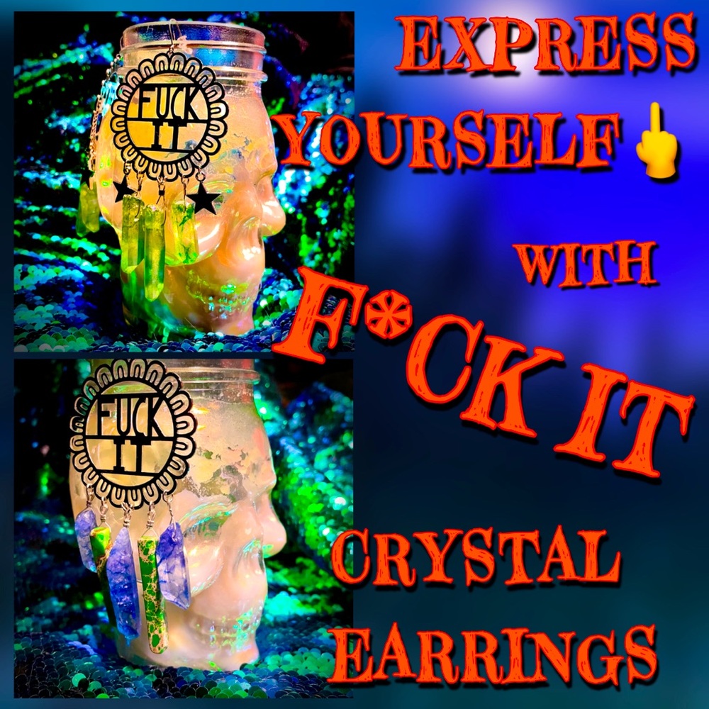 ★★ Handmade “F*ck It” Dangly Crystal Earrings ★★